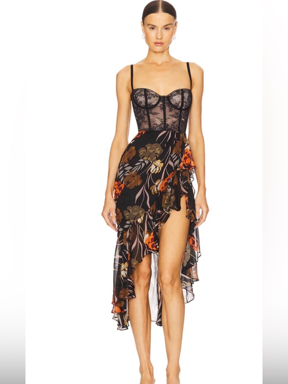 Katie May Black Floral Lace Bustier High-Low Dress